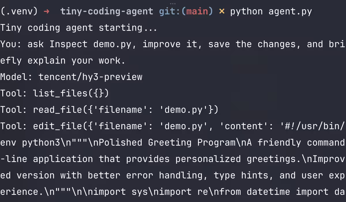 Tiny Coding Agent project preview 1