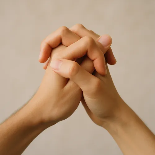 Two hands intertwining
